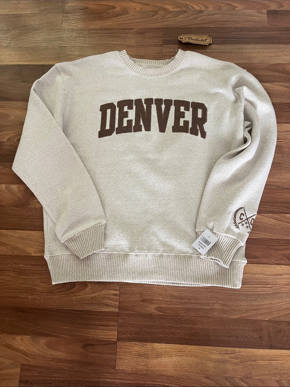 Crewneck Sweatshirt Denver Logo - Cream with Brown Lettering